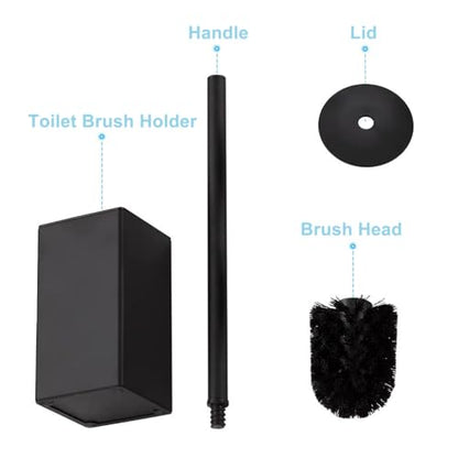 Toilet Bowl Cleaners Brush and Holder KWQKEM Freestanding Toilet Brush and Holder Set Modern with Lid 304 Stainless Steel (Matte Black) - color: Black, size: Freestanding