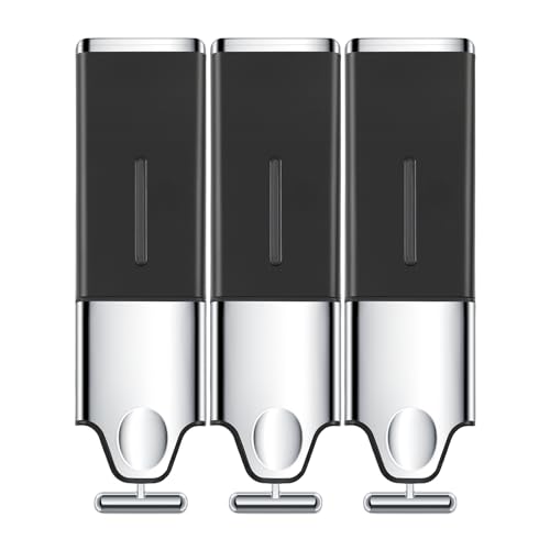 EHORIA 3-in-1 Quadrate Dispensers for The Shower,Shower soap Dispenser,Conditioner Dispenser, Shampoo Dispenser,No Drilled Wall Mounted Distributor,Hotel,Bathroom,Home - color: Triple, Black