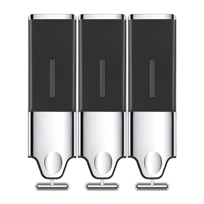 EHORIA 3-in-1 Quadrate Dispensers for The Shower,Shower soap Dispenser,Conditioner Dispenser, Shampoo Dispenser,No Drilled Wall Mounted Distributor,Hotel,Bathroom,Home - color: Triple, Black