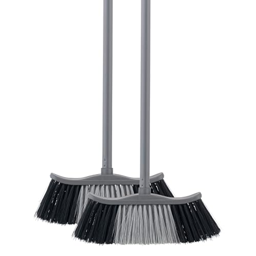 Superio Grey Broom, Heavy-Duty Indoor & Outdoor Broom with 48-Inch Handle, Multi-Surface Floor Cleaning for Home, Kitchen, Garage & Office, 2-Pack - color: Dark Grey, size: 2-Pack