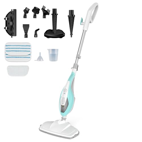 14-in-1 Steam Mop, 1550W Detachable Handheld Steam Cleaner for Floor Cleaning, 16.4 FT Cord, 2 Washable Pads, Multi-Purpose Floor Steamer for Hardwood, Carpet, Tile, Grout - color: White Green