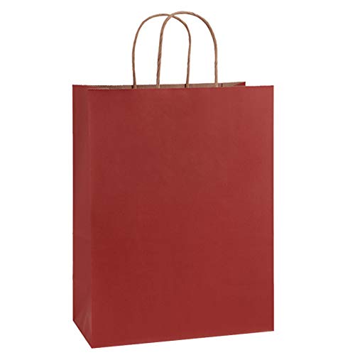 BagDream Gift Bags 10x5x13 Inches 50Pcs Red Stripes Large Kraft Paper Bags with Handles Bulk for Shopping, Merchandise, Retail, Party Favor, Christmas, Recycled Paper Sacks - color: Red