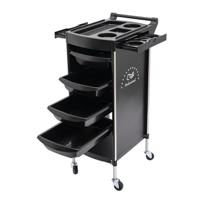 Salon Trolley Cart with Wheels, 6-Tier Beauty S-alon Cart with 4 Drawers, Space-Saving Rolling Salon Versatile Utility Cart, Open Top Floor, 110.23lbs Load-Bearing, Retractable Trays (Black) - color: Black