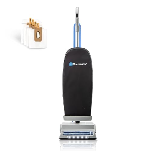 Vacmaster UB0402 Commercial Vacuum Cleaner Ultra-Lightweight 14L Capacity Bagged Upright Vac with LED Headlight and 2-Speed Setting Powerful Suction for Pets, Carpets & Hard Floor - color: Gray