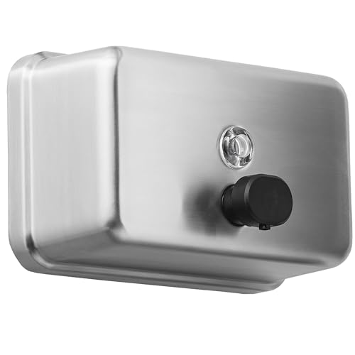 Commercial Soap Dispenser Wall Mount (37oz) Horizontal, Heavy Duty, Stainless Steel Manual Soap Dispenser for Bathrooms with Corrosion Proof Lining and Anti-Leak, Patent-Pending Pump Design
