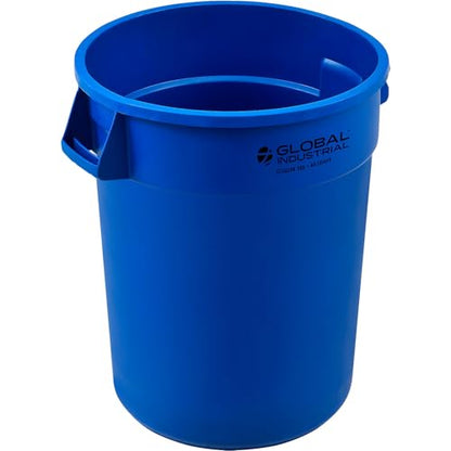 Global Industrial Commercial Round Trash Can, 32 Gallon Capacity, Plastic Garbage Can, Indoor and Outdoor Utility Trash Can, Blue, 21-3/4"W x 27-1/2"H, No Lid - color: Blue