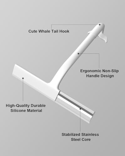 Shower Squeegee for Glass Doors, Whale Tail Hang Hook, 8 in Silicone Blade | Silent Streak-Free & No-Squeak, Ergonomic Grip, Multi-Surface Home Squeegee for Bathroom, Mirror, Window & Car Cleaner Tool - size: 8 Inch