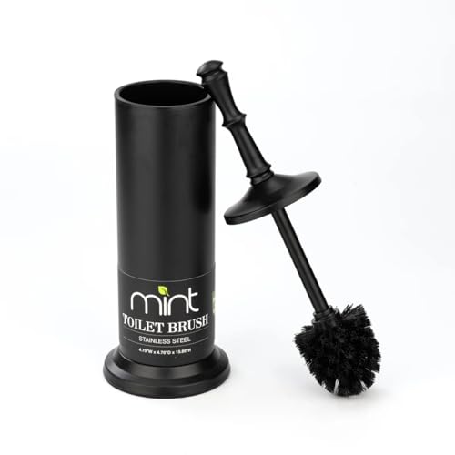J&V TEXTILES Industrial Toilet Brush, Toilet Bowl Brush with Extra Long Handle Durable Bristles Toilet Scrubber and Covered Holder for Toilet Brush Set (Matte Black) - color: Matte Black