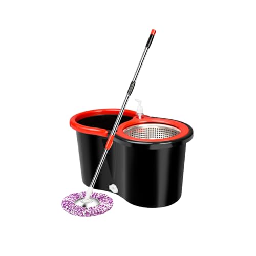 Spin Mop & Bucket Set with 2 Microfiber Mop Heads – 360° Rotating Stainless Steel Handle, Telescopic Pole (90–120cm), Hands-Free Cleaning System – Multi-Surface Floor Mop for Home & Office