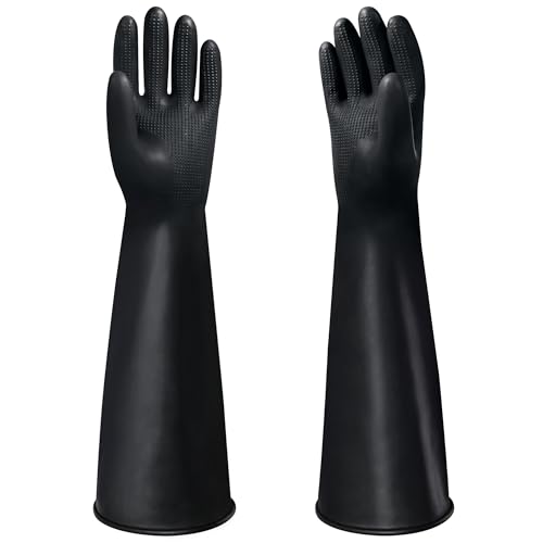 22" Upgraded Latex Gloves Chemical Resistant Glove Safety Work Long Gauntlets, Reusable Heavy Duty Long Rubber Gloves Dishwashing Gloves, Industrial Safety Gloves for Men - color: 22 Inch