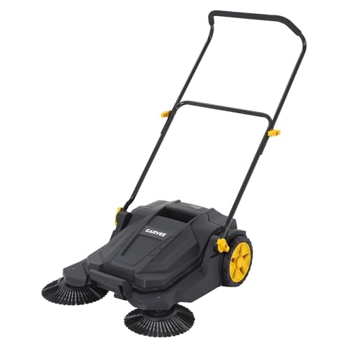 Walk Behind Hand Push Sweeper, 25.6" Manual Push Floor Sweeper, 5-Gallon Waste Container, Angle & Height Adjustable Folding Handle for Walkway, Yard, Garage, Patio