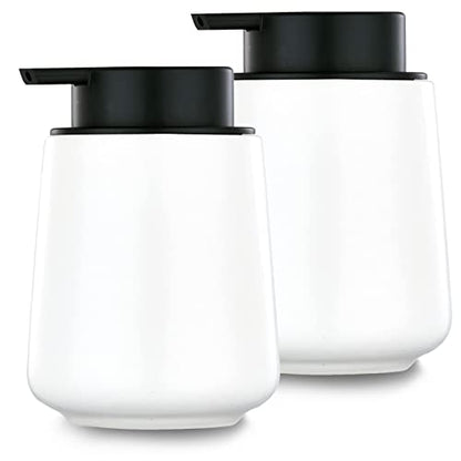 12Oz Hand Soap Dispenser Set - 2 Pack Ceramic Lotion Soap Dispenser Set with Easy-to-Press Black Pump, Refillable Mordern Liquid Dish Soap Dispensers for Bathroom & Kitchen (White, Liquid Pump) - color: White Liquid Dispenser