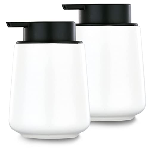 12Oz Hand Soap Dispenser Set - 2 Pack Ceramic Lotion Soap Dispenser Set with Easy-to-Press Black Pump, Refillable Mordern Liquid Dish Soap Dispensers for Bathroom & Kitchen (White, Liquid Pump) - color: White Liquid Dispenser