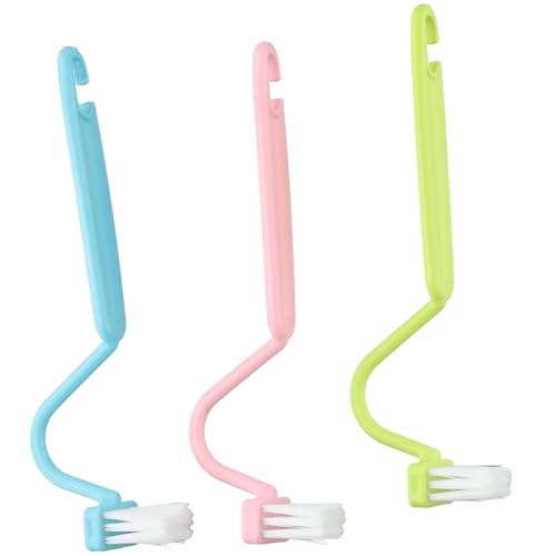 3-Pack Toilet Brush Set, V-Shaped Under Rim Cleaning Brushes with Curved Handles for Deep Corner Scrubbing, Flexible Bristles for Bathroom Sink Stove and Floor Drain, Green Pink Blue