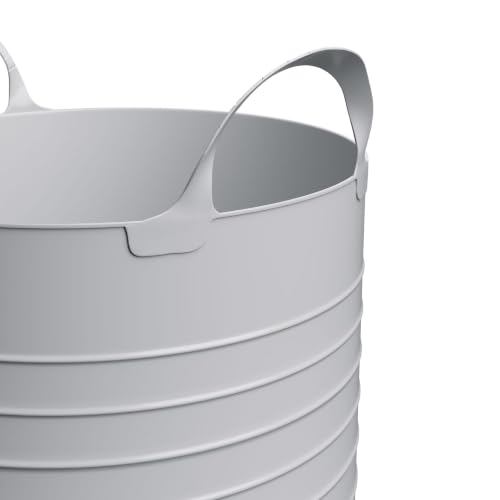 10 Gallon Large Gray Plastic Flex Storage Basket, Lightweight Soft Sided Portable Organizer Bin, Easy Clean Flexible Tote for Bedroom, Closet, Dorm, Laundry & Office Supplies Storage