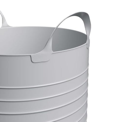 10 Gallon Large Gray Plastic Flex Storage Basket, Lightweight Soft Sided Portable Organizer Bin, Easy Clean Flexible Tote for Bedroom, Closet, Dorm, Laundry & Office Supplies Storage