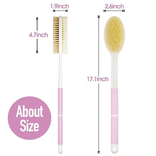 Backski Body Scrubber Anti Slip for Shower,Shower Brush Long Handle with Stiff and Soft Bristles,Body Wash Exfoliating Back Scrubber for Bath or Dry Brushing Body Brush(Pink) - color: Pink