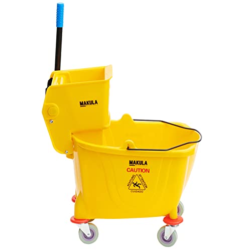 Makula Commercial Mop Bucket with Wringer, 36 Qt Heavy Duty Janitor Mop Bucket with Wheels, Side Press Wringer Combo, Industrial Cleaning Bucket for Restaurants, Schools & Commercial Floors