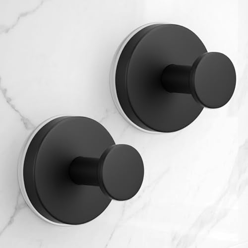 Large Suction Cup Hooks for Shower,Glass Window&Door,Mirror,Reusable Shower Hooks,No-Drill Removable Towel Hooks for Bathroom,2 Packs(Matte Black) - color: Black, size: 2 Pack