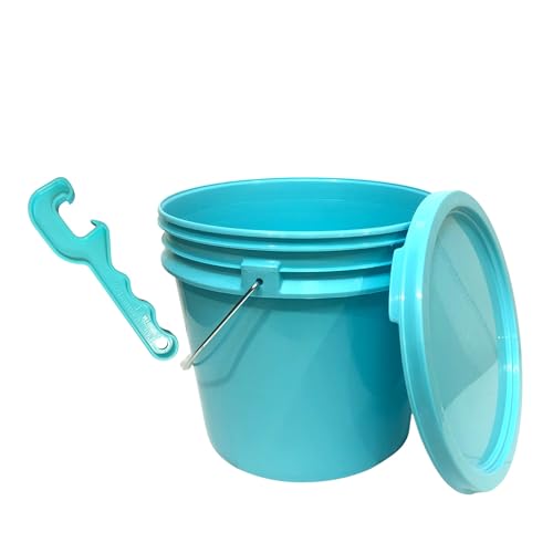 3.5-Gallon Bucket Heavy-Duty with Easy-Open Lid & Bonus Bucket Opener Tool – Multipurpose Utility Pail for Paint, Cleaning, Storage, Gardening, and More – BPA-Free, Durable Plastic (Aqua) - color: Aqua