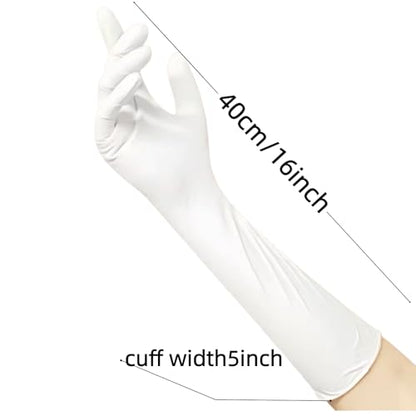 Long Nitrile Disposable Gloves Extended Cuff 16inch Latex-Free Blue Household Kitchen Cleaning Dishwashing 50PCS - color: White, size: Medium
