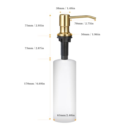 Soap Dispenser for Kitchen Sink, Built in Sink Soap Dispenser Lotion Dispenser with 17 OZ Bottle, Refill from The Top Bar Sink Soap Dispenser, Gold - color: Golden 01, size: Comes with 17 OZ Bottle