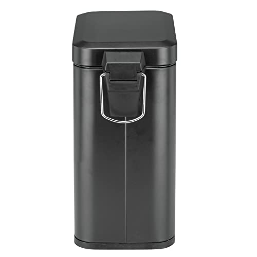 mDesign Small Modern 1.3 Gallon Rectangle Metal Lidded Step Trash Can, Compact Garbage Bin with Removable Liner Bucket and Handle for Bathroom, Kitchen, Craft Room, Office, Garage - Black - color: Black, size: 1.3 Gallon