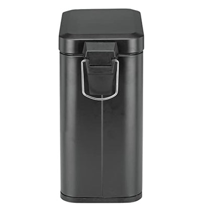 mDesign Small Modern 1.3 Gallon Rectangle Metal Lidded Step Trash Can, Compact Garbage Bin with Removable Liner Bucket and Handle for Bathroom, Kitchen, Craft Room, Office, Garage - Black - color: Black, size: 1.3 Gallon