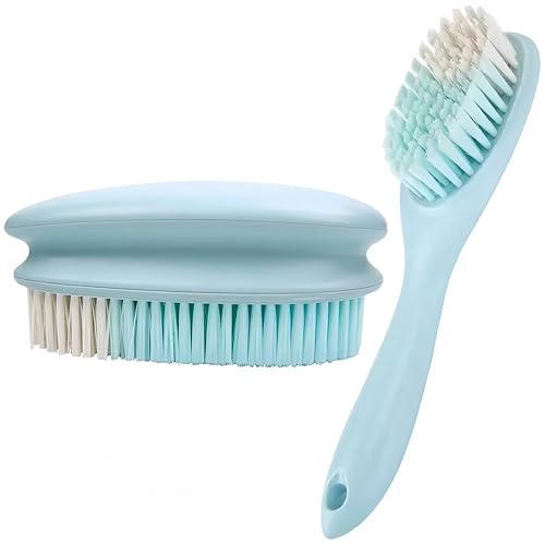 2 Pack Soft Bristle Cleaning Scrub Brush Laundry Brush Scrubber Brush for Clothes, Carpet and Fabric Stain Removal, Scrubbing Brush with Ergonomic Handle (Blue) - color: Blue