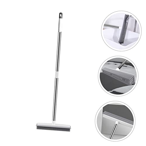 SOLUSTRE Dual-Use Rubber Floor Brush Long Handle for PET Hair and Carpets Sturdy Plastic Carpet Rake for Household Use