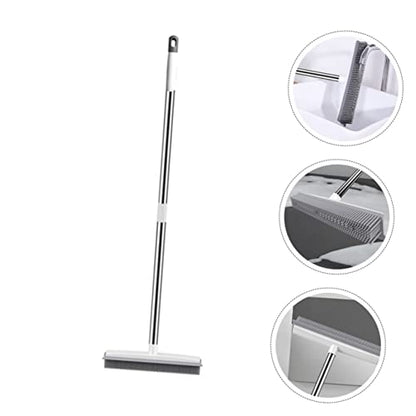 SOLUSTRE Dual-Use Rubber Floor Brush Long Handle for PET Hair and Carpets Sturdy Plastic Carpet Rake for Household Use