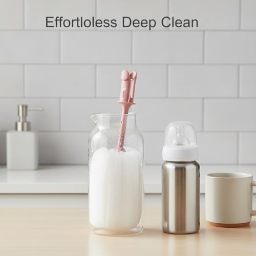 Long Handle Bottle Brush with Sponge Head, 13 Inch Cleaning Tool for Vacuum Flask and Narrow Neck Containers (1 PC) - color: Pink