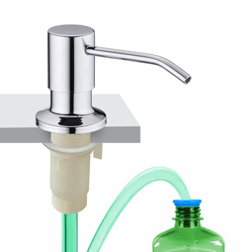 Dish Soap Dispenser for Kitchen Sink, Built in Sink Soap Dispenser Chrome, Countertop Soap Dispenser Stainless Steel Pump with 47" Extension Tube kit, No Need to Fill Little Bottle Again - color: Chrome