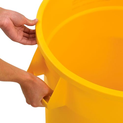 Global Industrial Commercial Round Trash Can, 32 Gallon Capacity, Plastic Garbage Can, Indoor and Outdoor Utility Trash Can, Yellow, 21-3/4"W x 27-1/2"H, No Lid - color: Yellow
