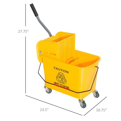 5.5Gallon Industrial Grade Mop Bucket with Adjustable Wringer, Vibrant Yellow Weather-Proof Finish, Effortless Cleaning for Efficient Cleanup