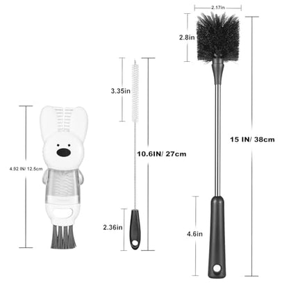 [3 Pack] Bottle Brushes, Stainless Steel Long Handle Water Bottle Scrub Cleaning Brush Set Including Straw & Lid Cleaner for Baby Bottles, Sports Cups, Coffee Mugs, Tumblers