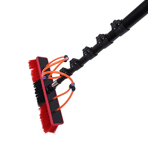 Water Fed Pole Kit 20ft Solar Panel Cleaning Brush with 210° Rotatable Brush Head & 23ft Hose Telescopic Window Cleaning Poles Outdoor Windows Cleaner Cleaning Brushes for Window Glass, Roof
