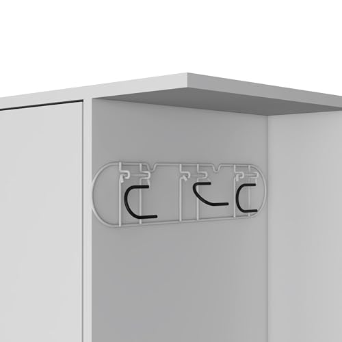 Austin Freestanding Broom Closet in White Finish Heavy Duty Storage for Household Tools and Accessories Easy to Clean Surface