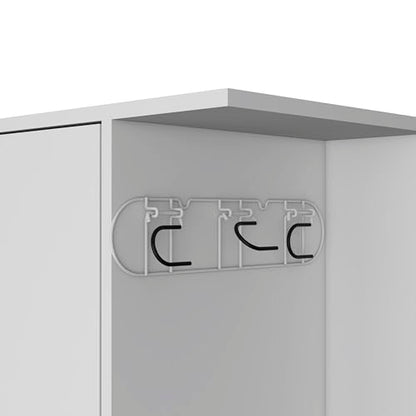 Austin Freestanding Broom Closet in White Finish Heavy Duty Storage for Household Tools and Accessories Easy to Clean Surface