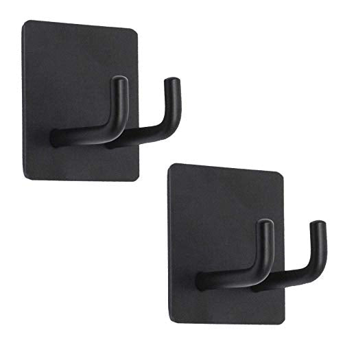 Yikla Adhesive Hooks, Bathroom Wall Towel Hooks, Black Stick Shower Razor Holder, Stainless Steel Door Hangers for Coat Loofah Robes Self Adhesive Organizer for Kitchen - color: Black, size: 2 Pack