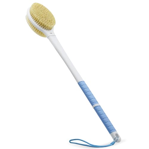 Shower Brush with Soft and Stiff Bristles,20.5" Extra Long Handle Dual-Sided Back Scrubber Bath Brush Body Exfoliator for Wet or Dry Brushing (Extra Long Handle) - color: Blue, size: Extra Long