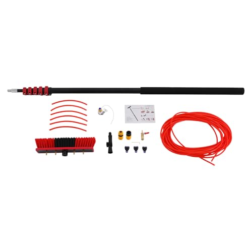 24ft Water Fed Pole Kit Solar Panel Cleaning Brush, Adjustable Window Cleaning Poles with 14in Water Fed Cleaning Brush, Solar Panel Cleaning Pole Outdoor Window Washing Equipment (24Ft, 14in Brush) - size: 24Ft, 14in Brush