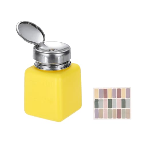 uxcell Push Down Solvent Dispenser, 120ml/4oz Anti-Reflux Liquid Pump Bottle with Stainless Steel Lid and Colorful Stickers for Acetone Alcohol Makeup Remover, Yellow - color: Yellow, size: 120ml/4oz