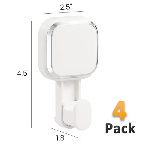 LEVERLOC Suction Cup Hooks for Inside Shower 4 Pack, Versatile Powerful Vacuum Suction Shower Holders for Towel, Loofah, Clothes, Damage Free Wall Hanging Bathroom Hooks, Easy to Install, White - color: White Hook, Square