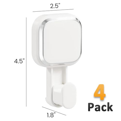 LEVERLOC Suction Cup Hooks for Inside Shower 4 Pack, Versatile Powerful Vacuum Suction Shower Holders for Towel, Loofah, Clothes, Damage Free Wall Hanging Bathroom Hooks, Easy to Install, White - color: White Hook, Square
