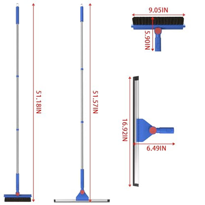 COBETE Floor Scrubber Grout Brush with 16.92IN Large Floor Rubber Squeegee, V-Shaped Scrub Brush and Foam Squeegee Collaborate Cleaning For Tiles, Marble, Glass in Bathrooms, Kitchen,Garages, Pet Hair