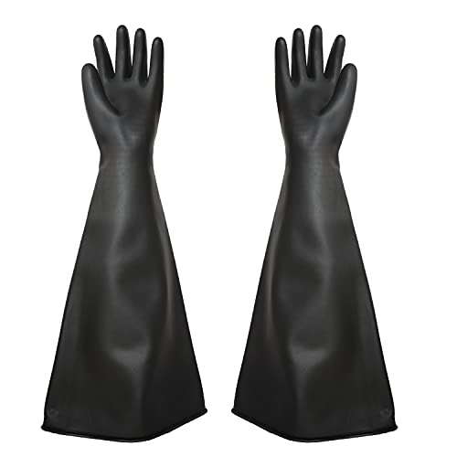 Heavy Duty Sandblasting Gloves Rubber Gloves for Sandblaster Protective Safety Work Black Striped Glove - color: Black 27.5” Gloves