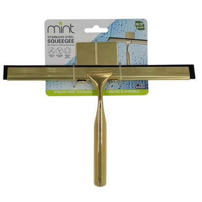 J&V TEXTILES All-Purpose Stainless Steel Shower Squeegee for Glass Doors with Adhesive Hooks, Squeegee for Shower Glass, Bathroom Household Cleaner Tool, 10 Inch (Gold) - color: Gold