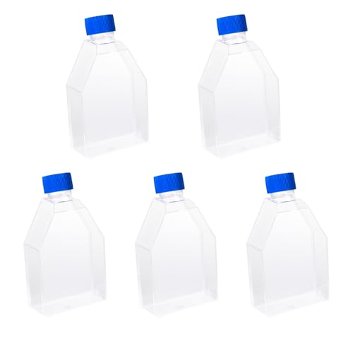 Cell Culture Flasks, Sterile Plastic Tissue Culture Bottle with Filter Cap, 25cm² Culture Area, TC Treated, 7ml Working Volume, 60ml Total Volume, Pack of 5 - size: Filter Cap-25cm² Culture Area