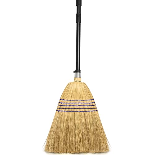 TidyBliss Corn Broom Heavy Duty, 59 inches Tall Household Indoor Outdoor Natural Straw Brush for Sweeping Garden, Garage, Yard, Porch, Patio, Sidewalk, Concrete, Stone Floors